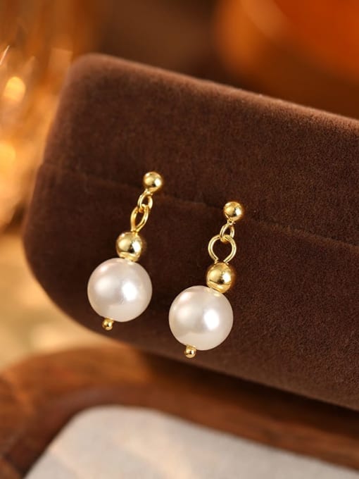 ES2623 [Golden White Beads] 925 Sterling Silver Imitation Pearl Geometric Minimalist Drop Earring